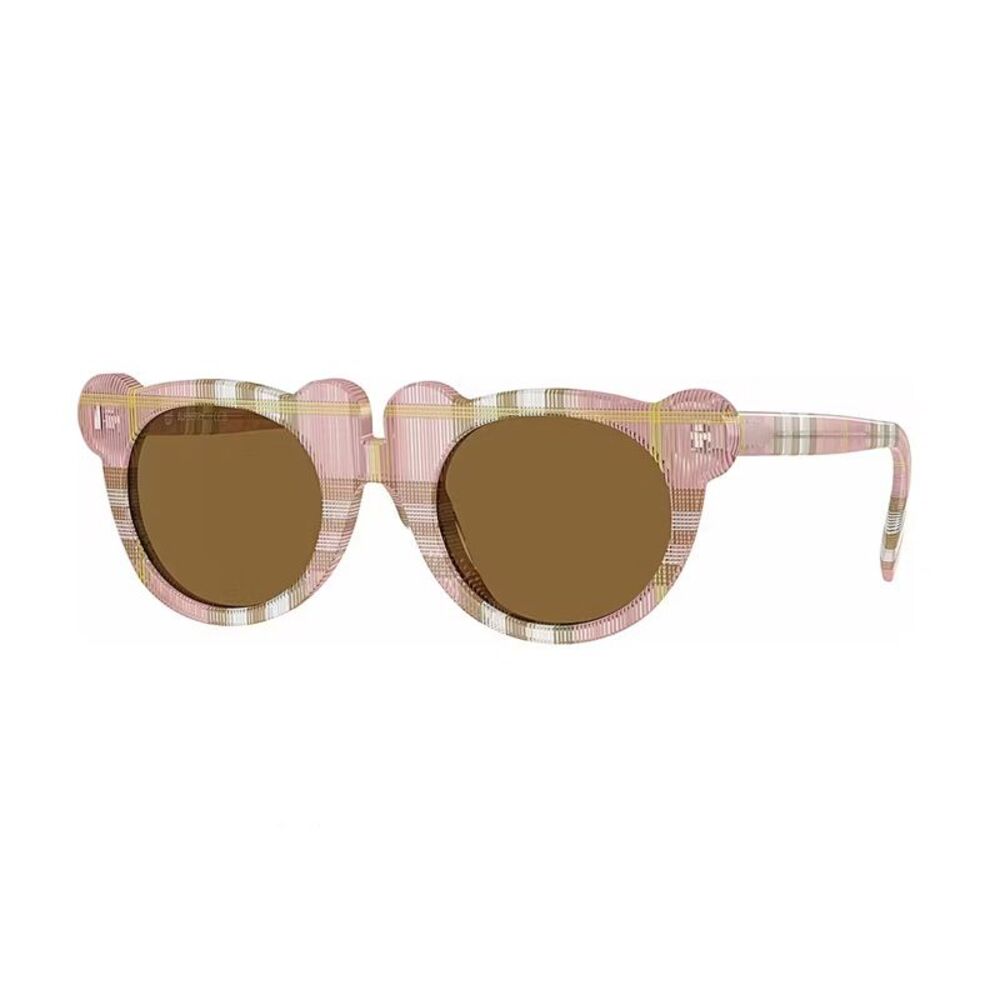 Burberry Sunglasses Round Full Rim, Check Pink Frame and Bronze Lens